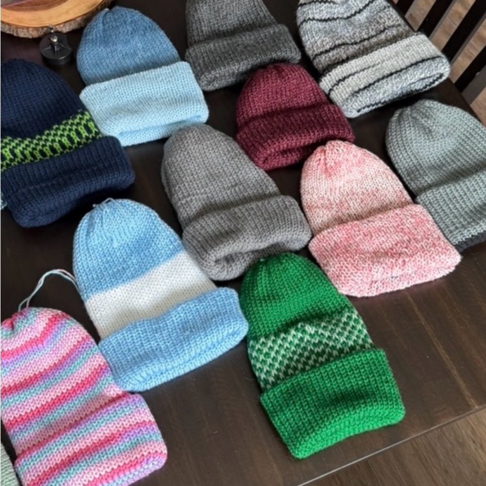 Knitted Beanie Hats - Pink, Blue, Green, Gray Assorted Bundle